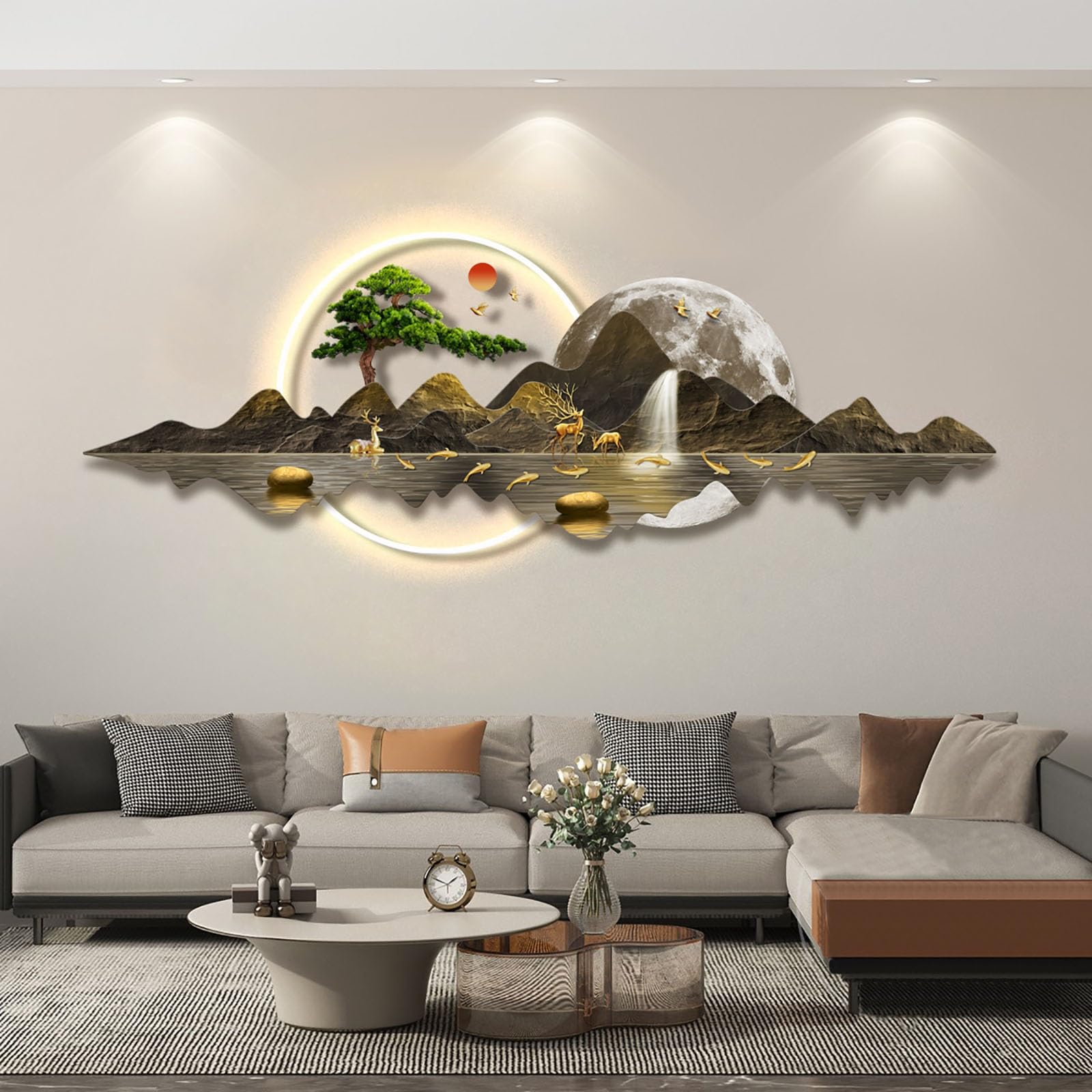 Modern Home Decorative Painting with LED Light 3D Decor Living Room Creative Decoration Light 3D Wall Art Decor