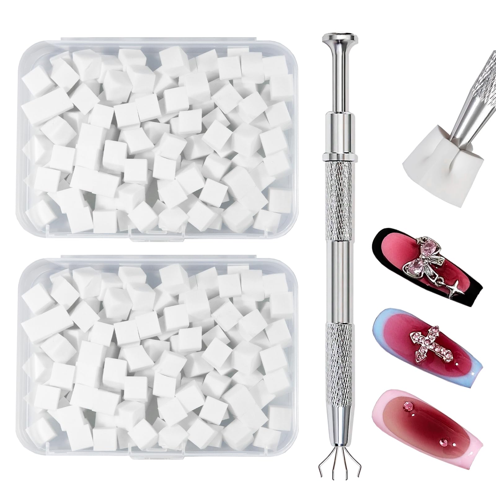 Qufiiry 200 Stück Nail Art Schwämme mit Metallgreifer, Nagelkunst Schwammpinsel, Maniküre Zubehör für Nägel, um Eine Vielzahl von Gradient Nail Art Patterns zu Erstellen(Weiß)