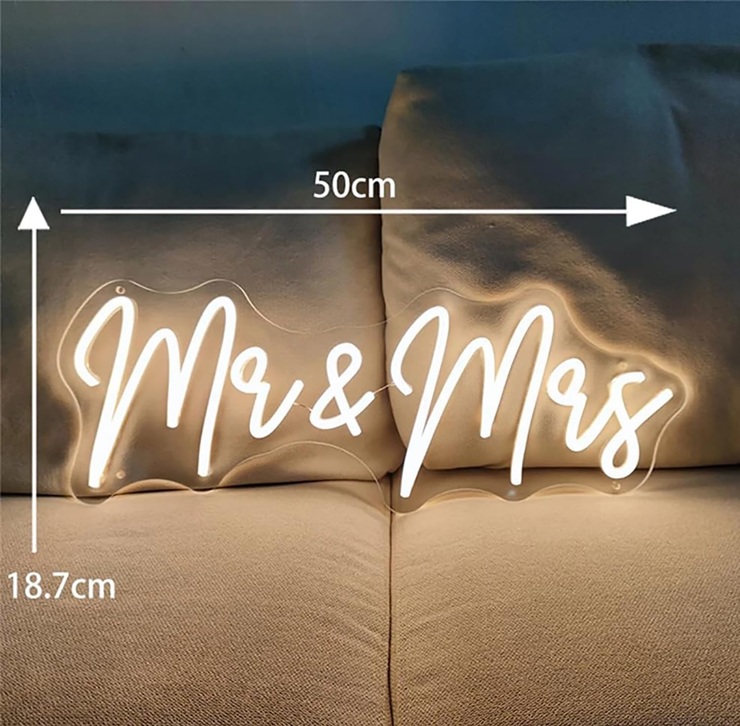 Mrs Neon LED Sign - Size:50x18.7cm - Custom Wedding Wall Neon Sign for Room Bedroom Hanging Neon Light Art Decoration Mrs Sign Personalised Gifts