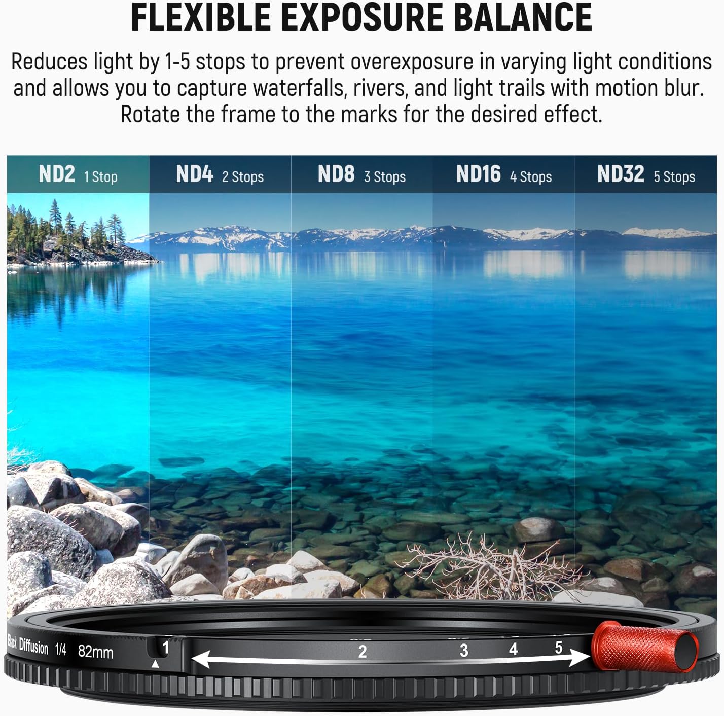 NEEWER 82mm 3 in 1 Variable ND Filter + CPL + Black Diffusion 1/4, ND2-32 (1-5 Stop), Camera Lens Neutral Density Circular Polarizing Multicoated HD Optical Glass Effect Filter with Storage Case