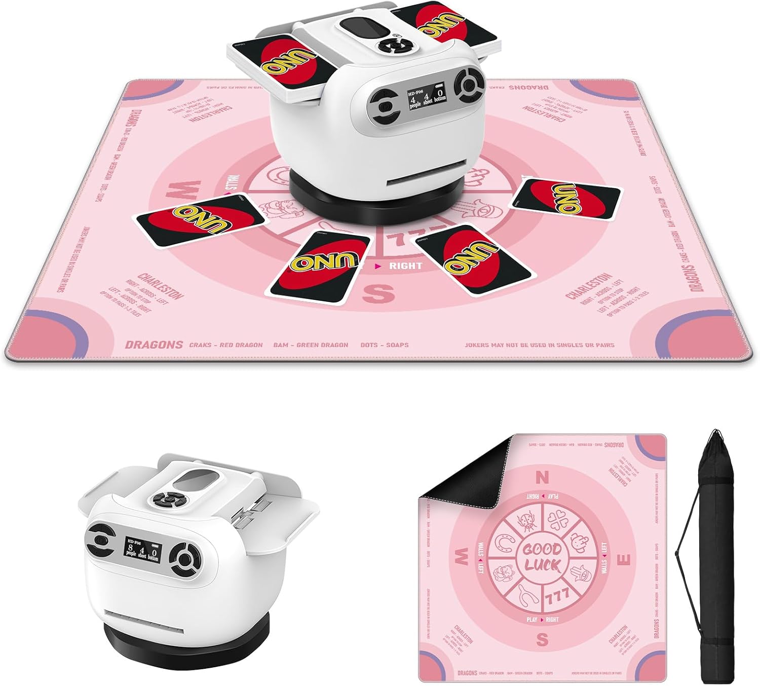 Non-Slip Mahjong Mat with Portable Bag + 2-in-1 Automatic Card Shuffler and Dealer with 360° Omnidirectional Dealing
