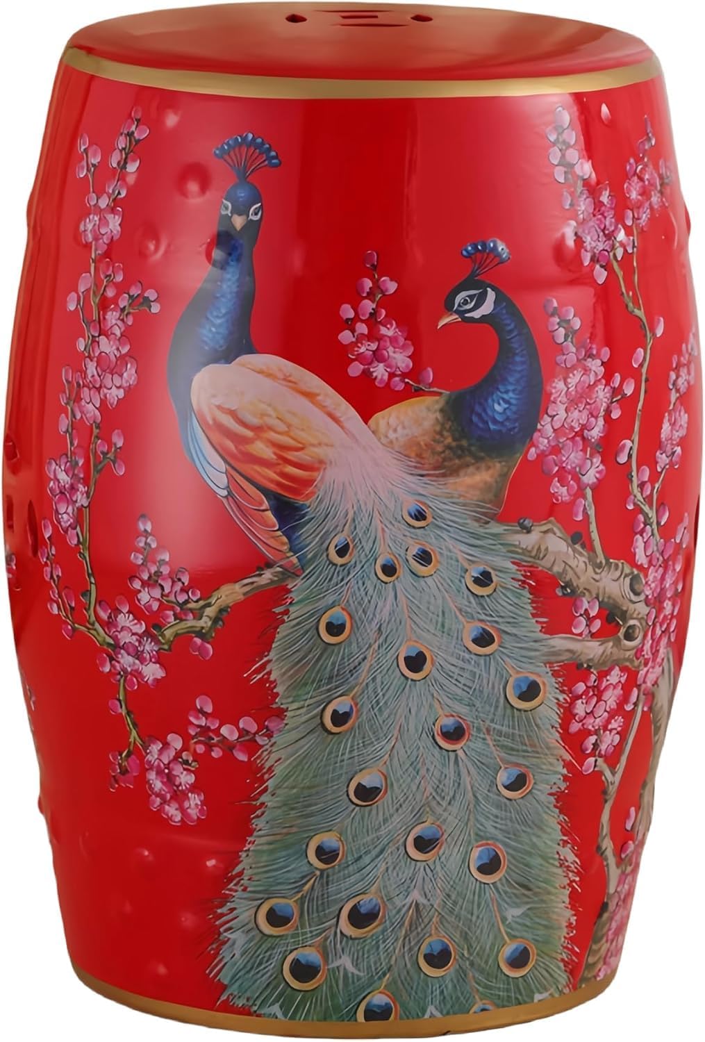 Glazed Peacock Ceramic Garden Stool - Decorative Drum Stool for Living Room, Patio, Garden, Balcony - Stylish Silver Accent Piece Yellow