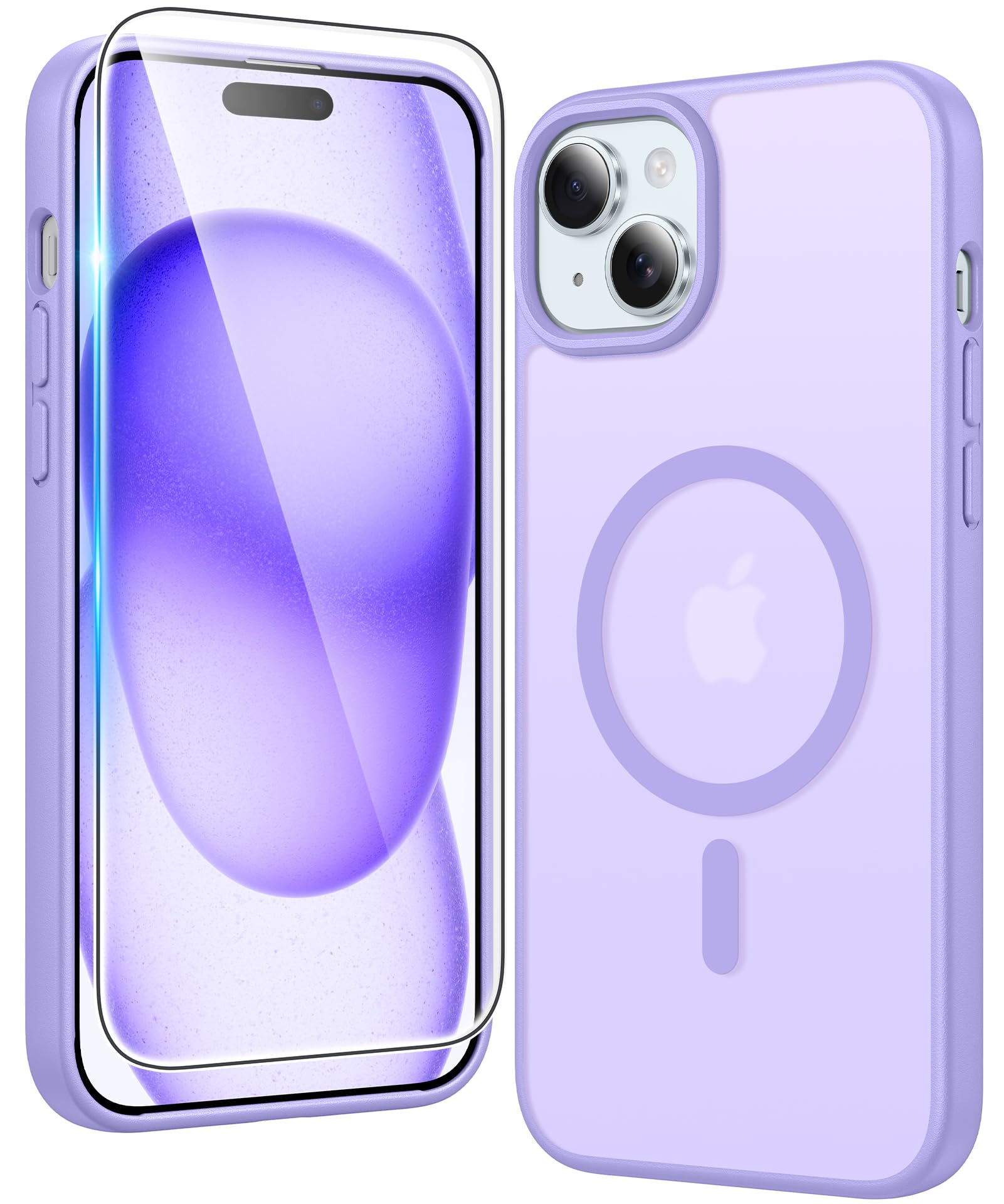 FNTCASE for iPhone 15/14/13 Case Compatible with Magsafe Matte Phonecase | Screen Protector, Military Grade Drop Protection, Slim Magnetic Phone Cases, Shockproof Bumper, Translucent Cell Cover