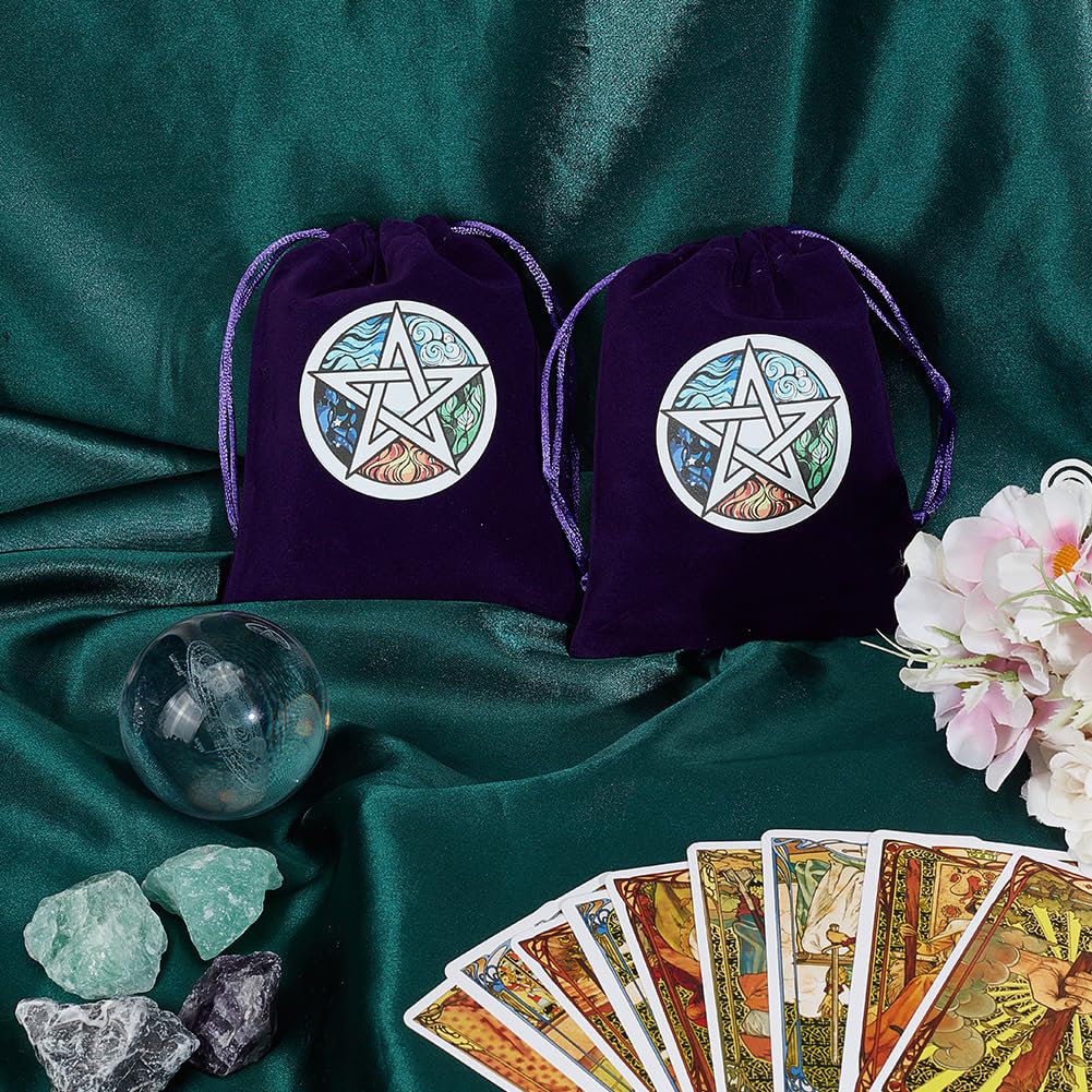 CREATCABIN 2Pcs Tarot Bags Velvet Bags with Drawstrings Dice Tarot Cards Holder Pouches Tarot Deck Storage Bags Purple Star Pentagram Wrap Bags Jewelry Pouches for Crystals Altar Rune Gift 5x6Inch - Image 3