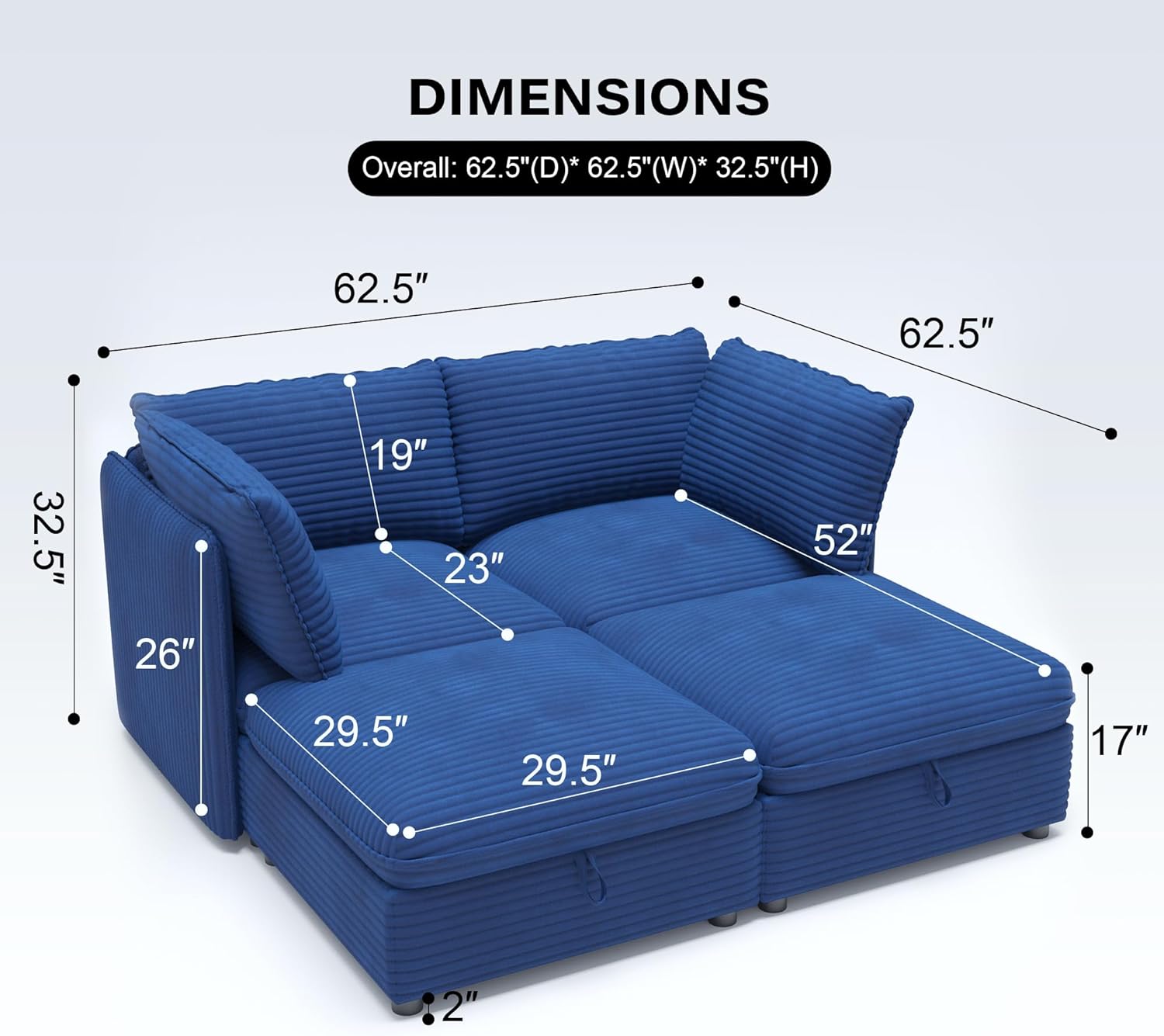 ERYE Modern Modular Storage Sectional Sofa, U/L Shaped Corduroy Modular Sofa Couch W/Movable Ottoman & Seat, 4 Seater Corduroy Upholstered Sofa Couch for Living Room