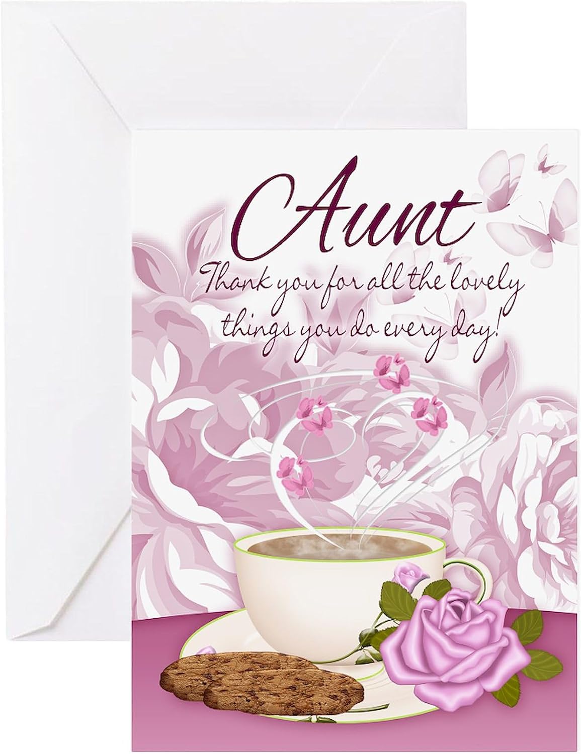 CafePress Aunt Mother's Day Card With Tea And Flowers Folded Greeting Card Matte