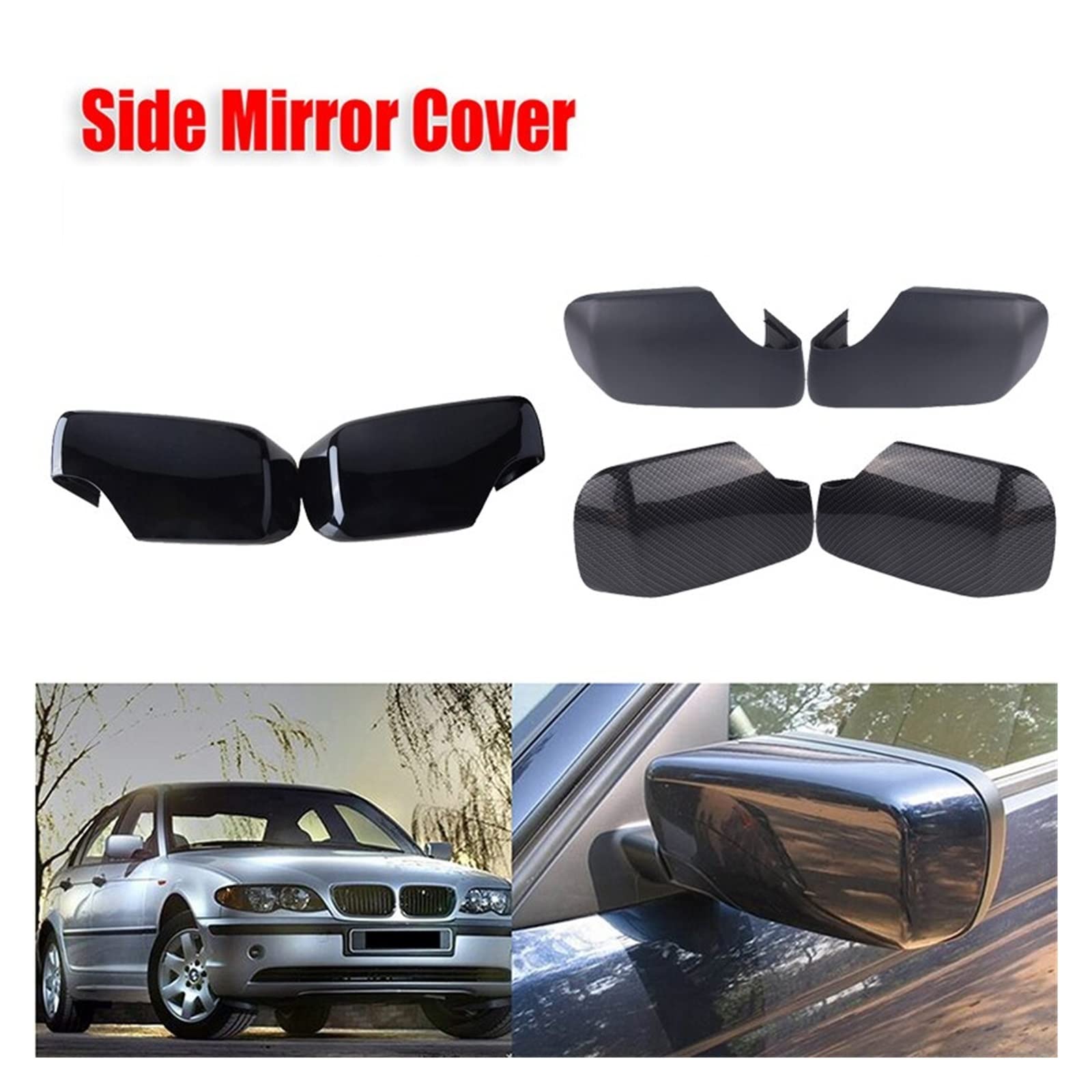 Right Driver Side Door Wing Mirror Cover Cap For BMW 3 Series E46 Estate (1998-2005) – Black, Clip-On