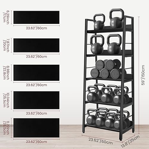 Miniatura 3 de BATHWA Estantería para libros de 5 niveles, estantería industrial de madera abierta y metal, estante de escalera de madera de 59 pulgadas de alto y