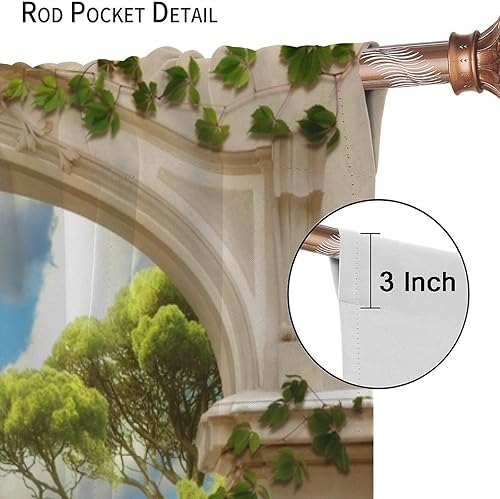 Miniatura 6 de Cortinas de ventana de playa tropical de verano, cielo azul, mar, arco clásico, floral, vides, terraza, gaviotas, dormitorio, estudio, habitación de