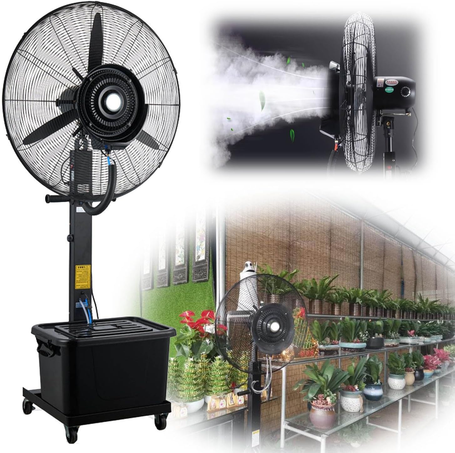 Industrial Misting Fan with 11-Gallon Water Tank, 90° Oscillation for Patio, Garage, Gym & Workshop, 22in Large Pedestal Spray Fan - Ideal for Cooling & Comfort