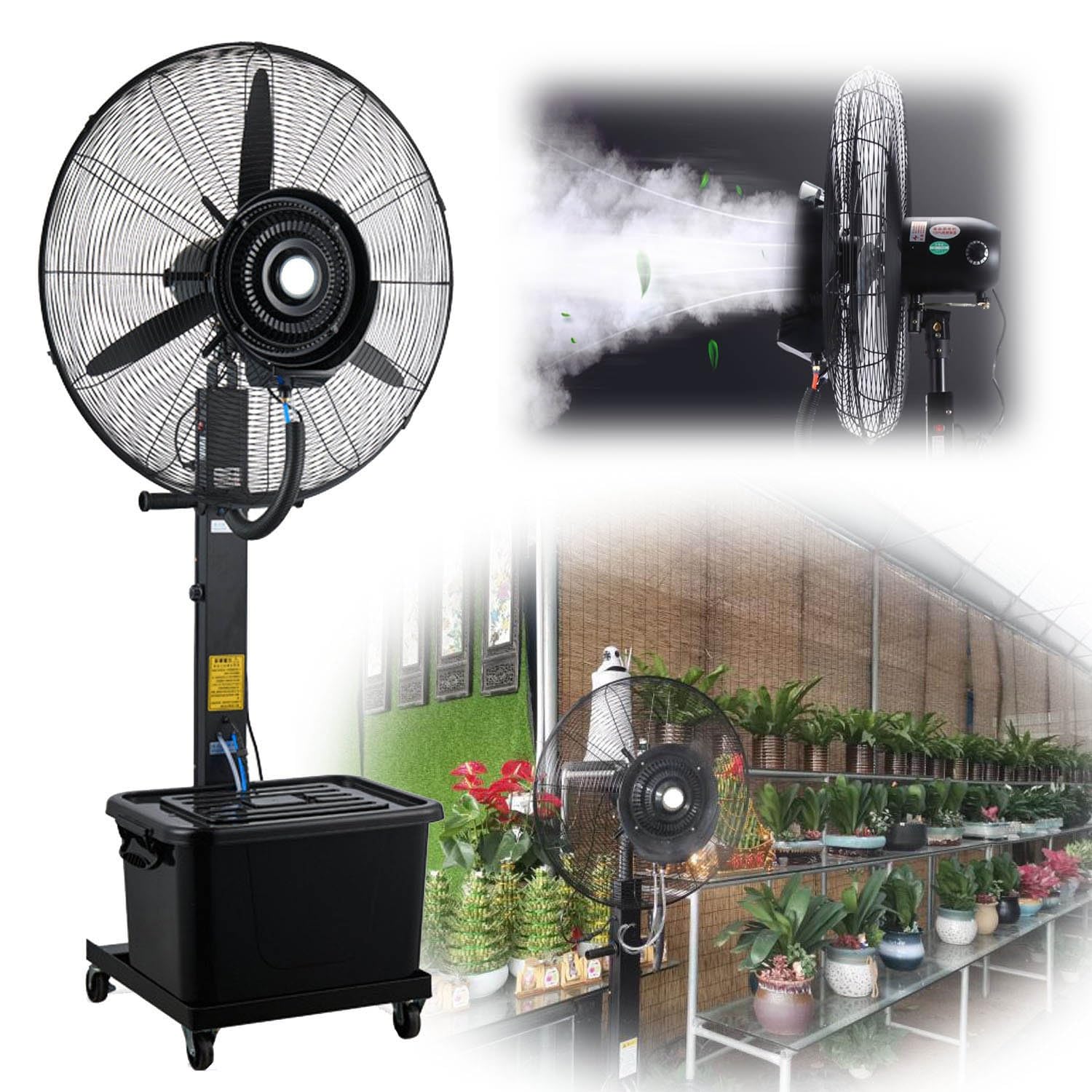 AYCDL 30in Misting Fan with 11 Gallon Water Tank, Industrial Spray Fan for Patio, Garage & Gym, 90° Oscillation Large Pedestal Fan - 22in, 26in, 30in Options,One Color-650mm/26in