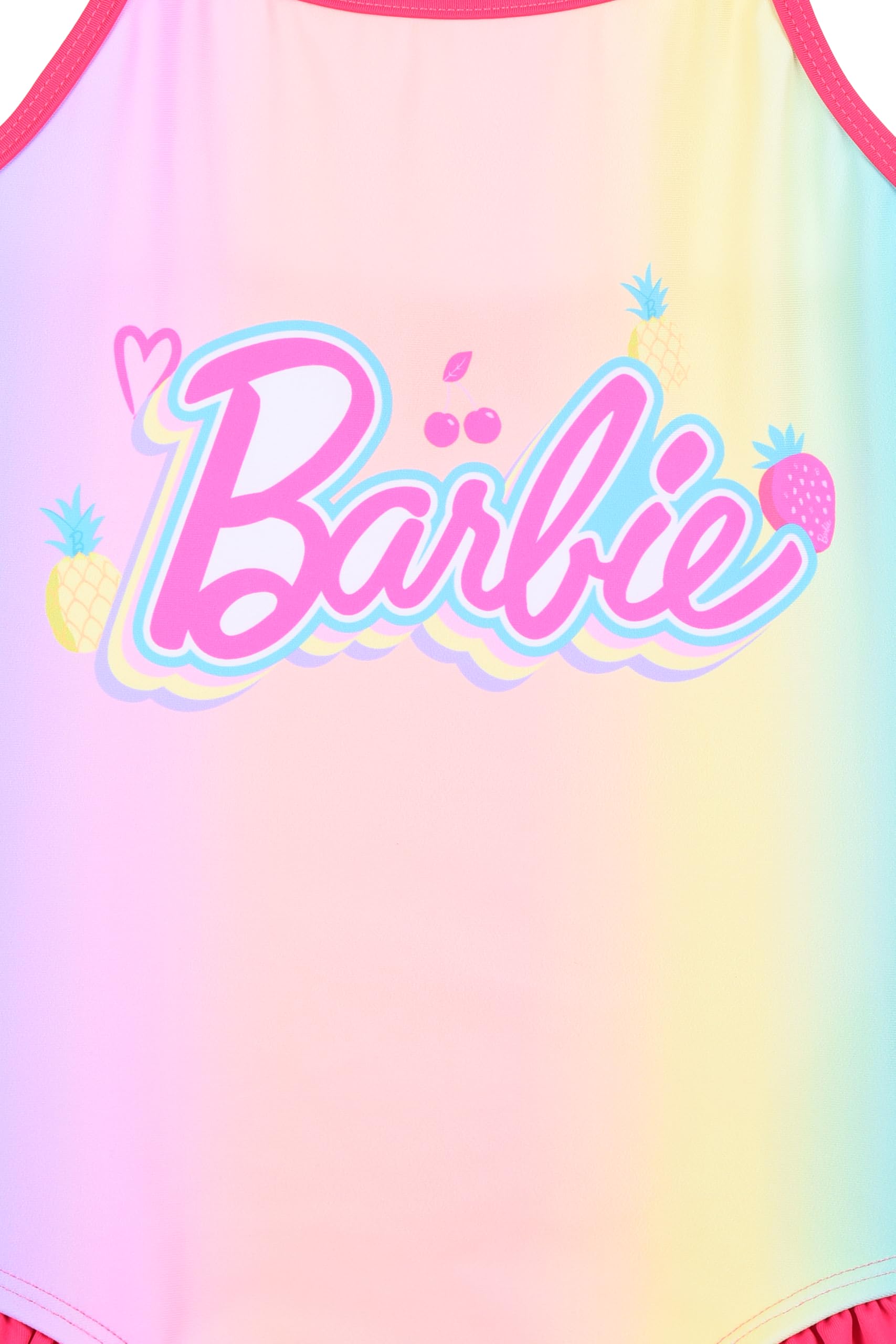 Barbie Costume da Bagno Intero per Bambina, Motivo Arcobaleno con Rouches Rosa