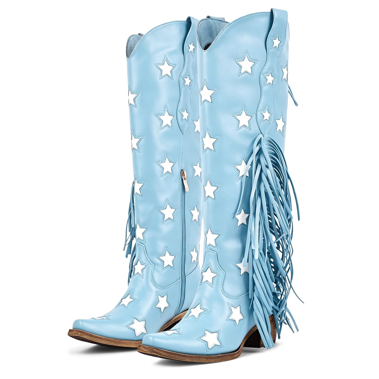 richealnini Western Thigh High Cowboy Boots with Fringe Over Knee Wide Calf Cowgirl Boots
