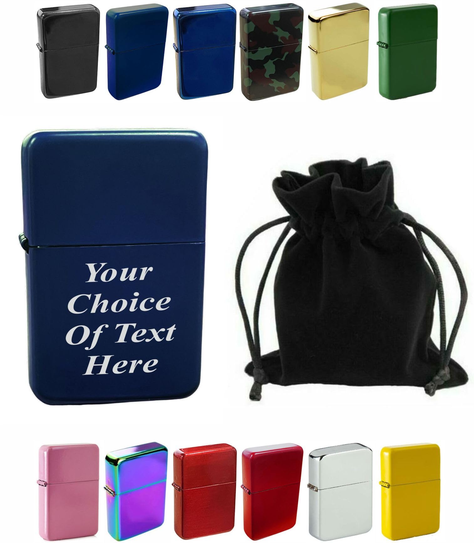 Personalised Engraved Lighter for Birthday, Fathers Day, Anniversary, Choice of Colours - With Luxury Gift Pouch Packaging (Blue (Matte))