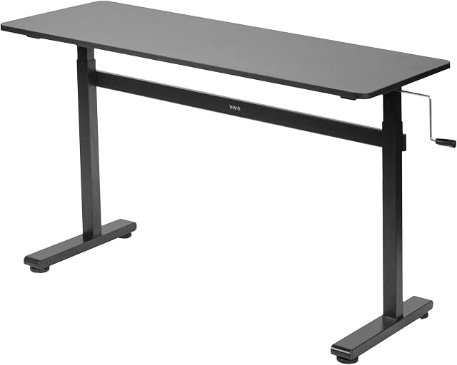 VIVO Hauteur réglable 55 x 24 bureau à pied de pouce, poste de travail de bureau de sit-stand à la main avec cadre et dessus de table monopièce solide, noir, DESK-M55TB