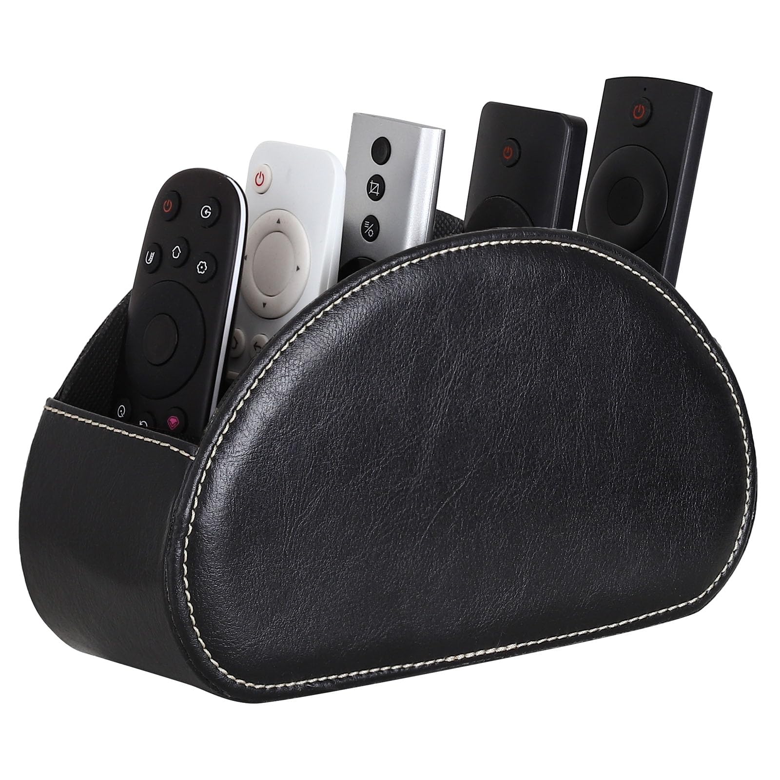 LINKWELL Remote Organizer, PU Leather Remote Control Holder for Bed with 5 Compartments, Remote Holder For Nightstand Bedroom Bedside, Black PH91