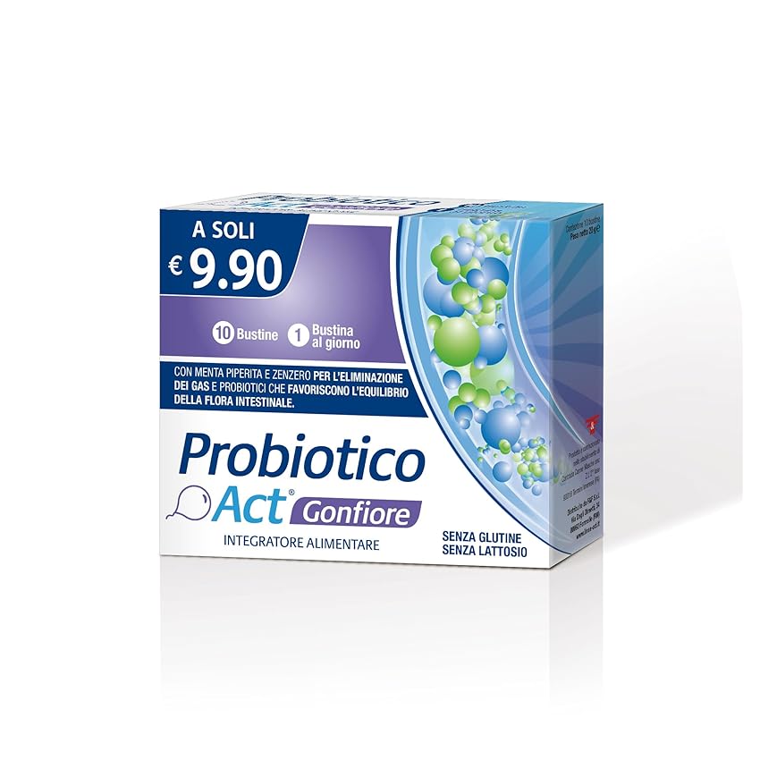 Probiotico Act Gonfiore, Integratore Alimentare con 3 Miliardi di Probiotici per la Regolare Motilità Gastrointestinale, Senza Glutine e Lattosio - 1 Confezione da 10 Bustine