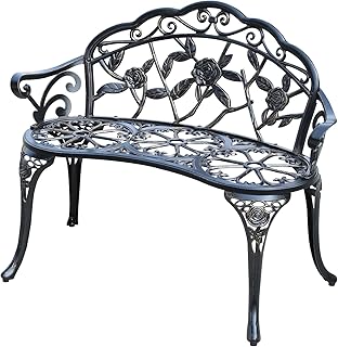 Cast Aluminium Outdoor Bench, Rose Garden Bench for Patio,Park,Lawn,Yard...