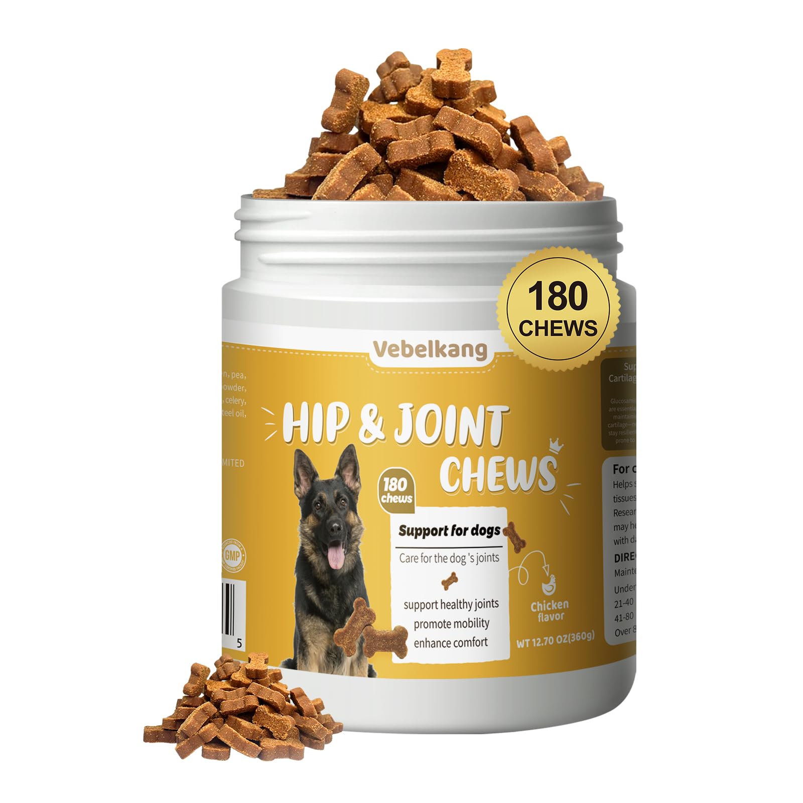 180 Chews Glucosamine Chondroitin Joint Chews for Dogs, Chicken Flavor 13 in 1 with Glucosamine, Chondroitin, MSM, Omega-3 Support Hip & Joint Support - Joint Pain Relief Flavored Fit All Breed