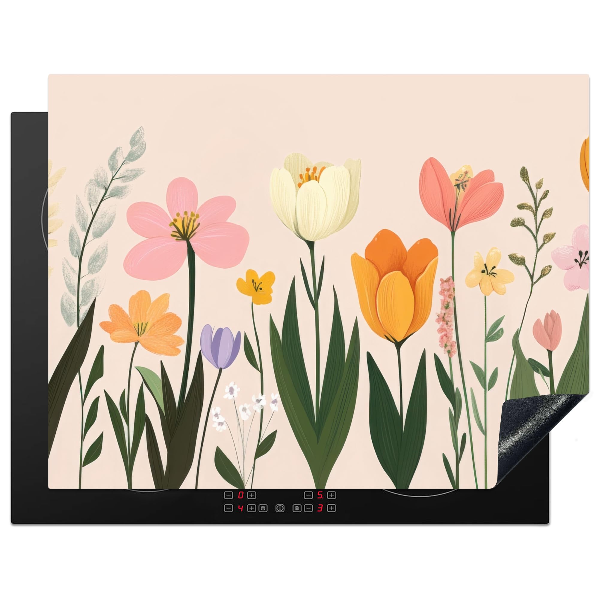 KitchenYeah© Induction Hob Protector Mat 23.2"x30.3" / 77x59 cm Cooker Top Protectors Cover Ceramic Covers Electric Hobs Vinyl Pastel Shades - Flowers - Illustration — image 1