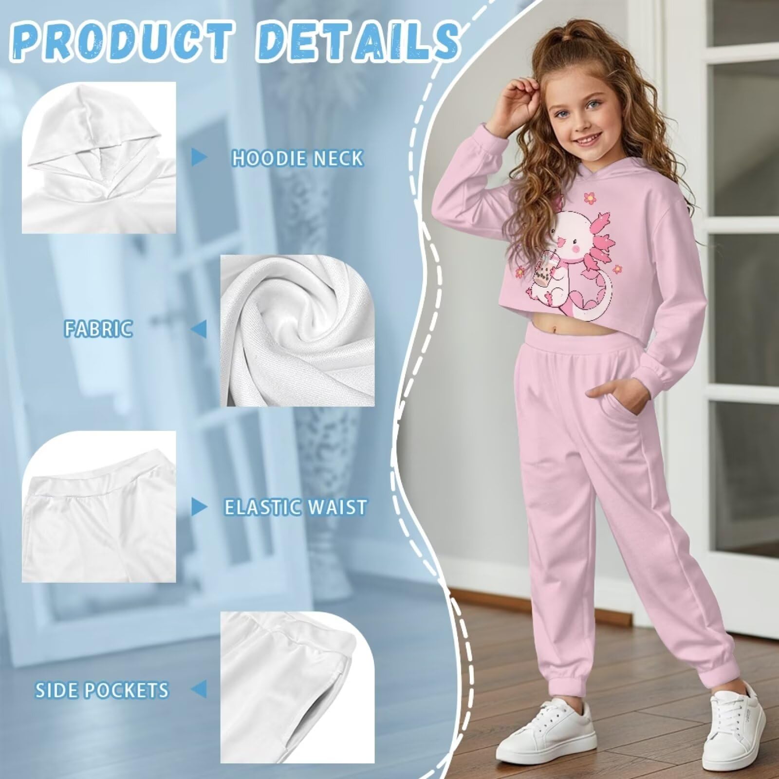 Zestaw bluzy i spodni, sweter z długim rękawem, bluza z kapturem, joggery, dres dla dziewczynek w wieku 3-14 lat