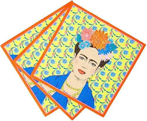 Miniatura 2 de Talking Tables 20 servilletas de papel con estampado Frida Kahlo de color amarillo  Fiesta mexicana, estilo bohemio, cumpleaños al aire libre,
