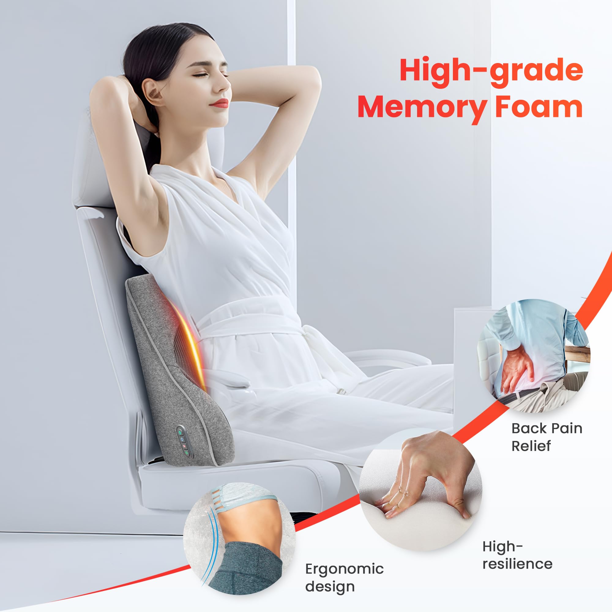 COMFIER Masseur de Dos Shiatsu avec Chaleur, soutien lombaire pour chaise de bureau avec 8 têtes de massage Shiatsu et fonction chauffante, Coussin de massage