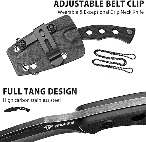 Miniatura 7 de NedFoss Squirrel - Cuchillo pequeño de hoja fija EDC, cuchillo de cuello de 2.7 pulgadas con mango G10 y funda Kydex, clip de cinturón ajustable