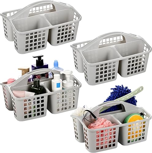 Lawei Paquete de 4 cestas de plástico para ducha con compartimentos, organizador portátil de suministros de limpieza con asa, organizador de