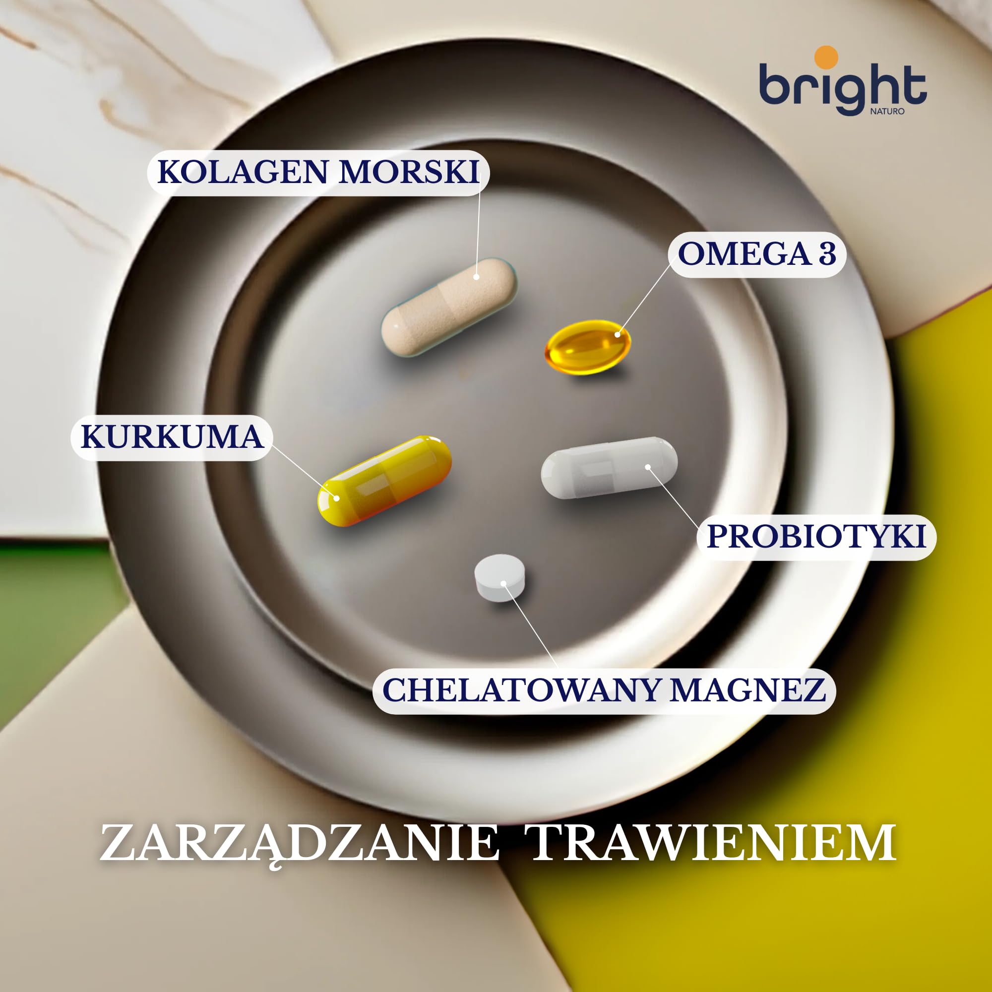 Kurkuma z Imbirem + Probiotyki + Omega 3 + Magnez i Kolagen Morski z Kwasem Hialuronowym – Zarządzanie Wiekiem, 5 Suplementów w 1 Zestawie na Stany Zapalne, Trawienie, Umysł i Mięśnie | 28 Dawek
