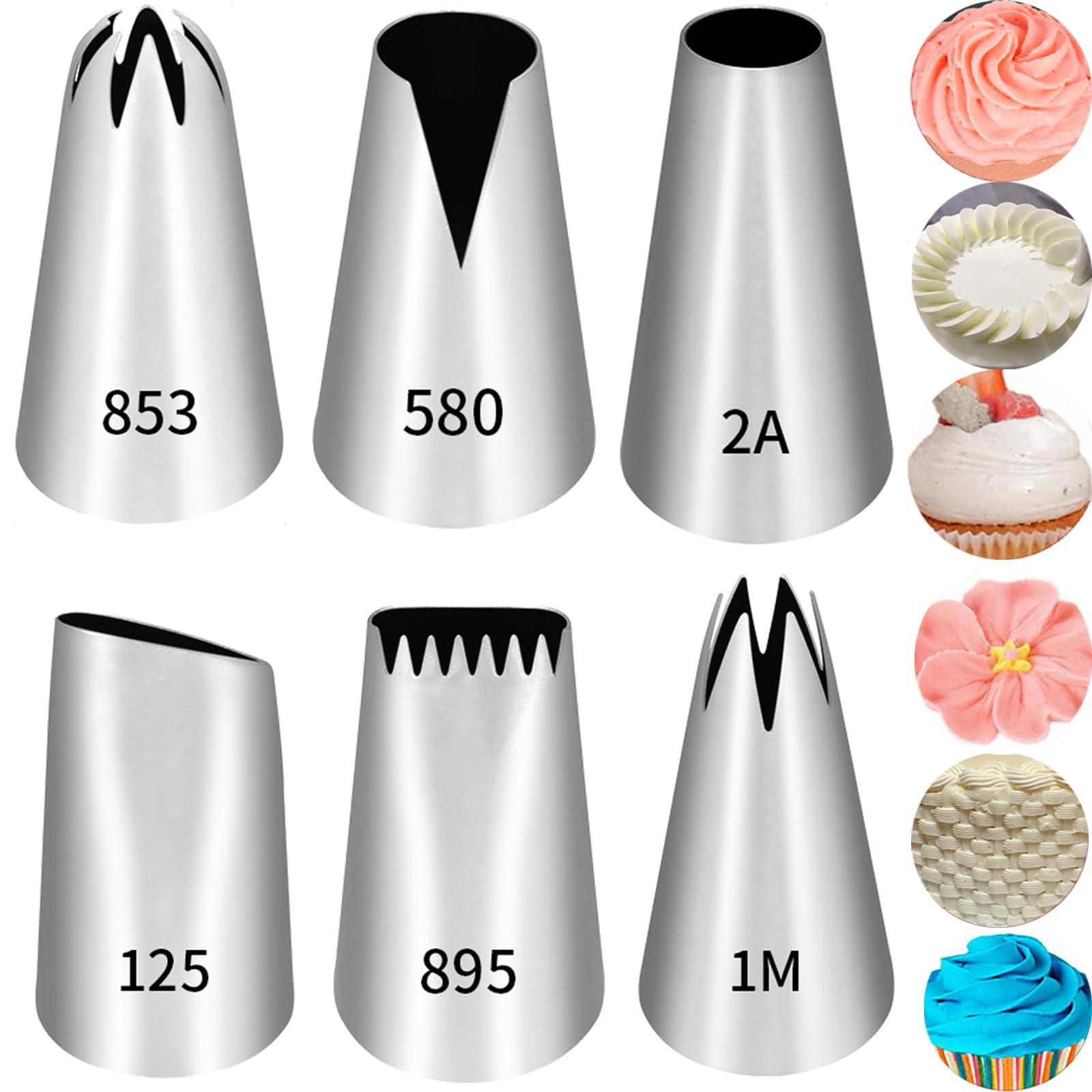 Lar Piping Tips - Juego de 6 boquillas profesionales de repostería para cupcakes, pasteles, postes, galletas y churros - Ideal para amantes de la detención de pasteles
