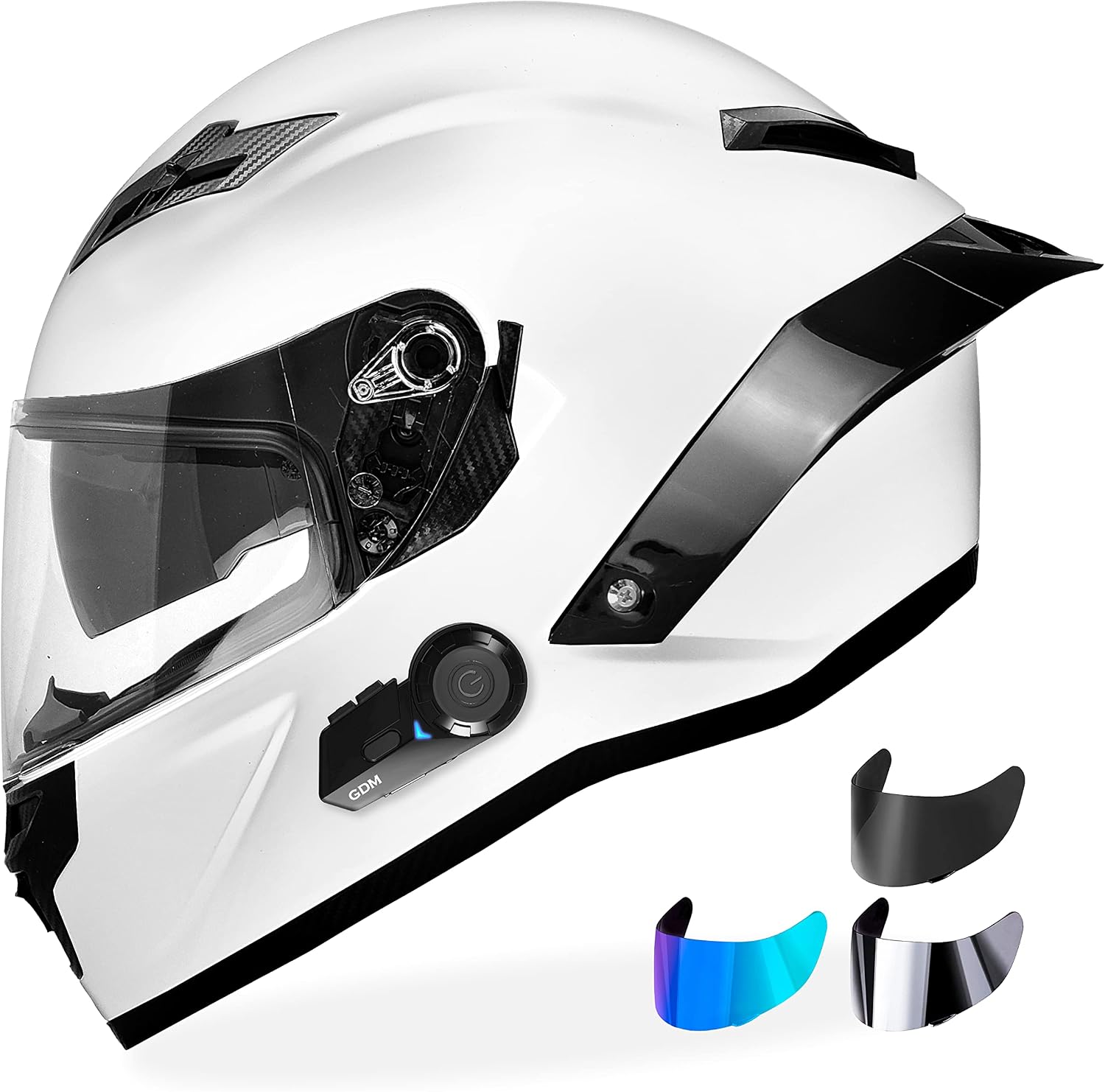 Bluetooth Motorcycle Helmet with Clear, Tinted, Iridium Shields