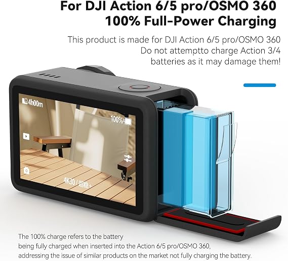 TELESIN DJI Osmo Action 6 5 Pro/OSMO 360 Üçlü Yuvası PD3.0 Hızlı Şarj Pilleri Kılıfı Tip-C Kablosu ile Çift Kart Yuvası Çoklu Koruma DJI Osmo Action 6/5 Pro/OSMO 360 için