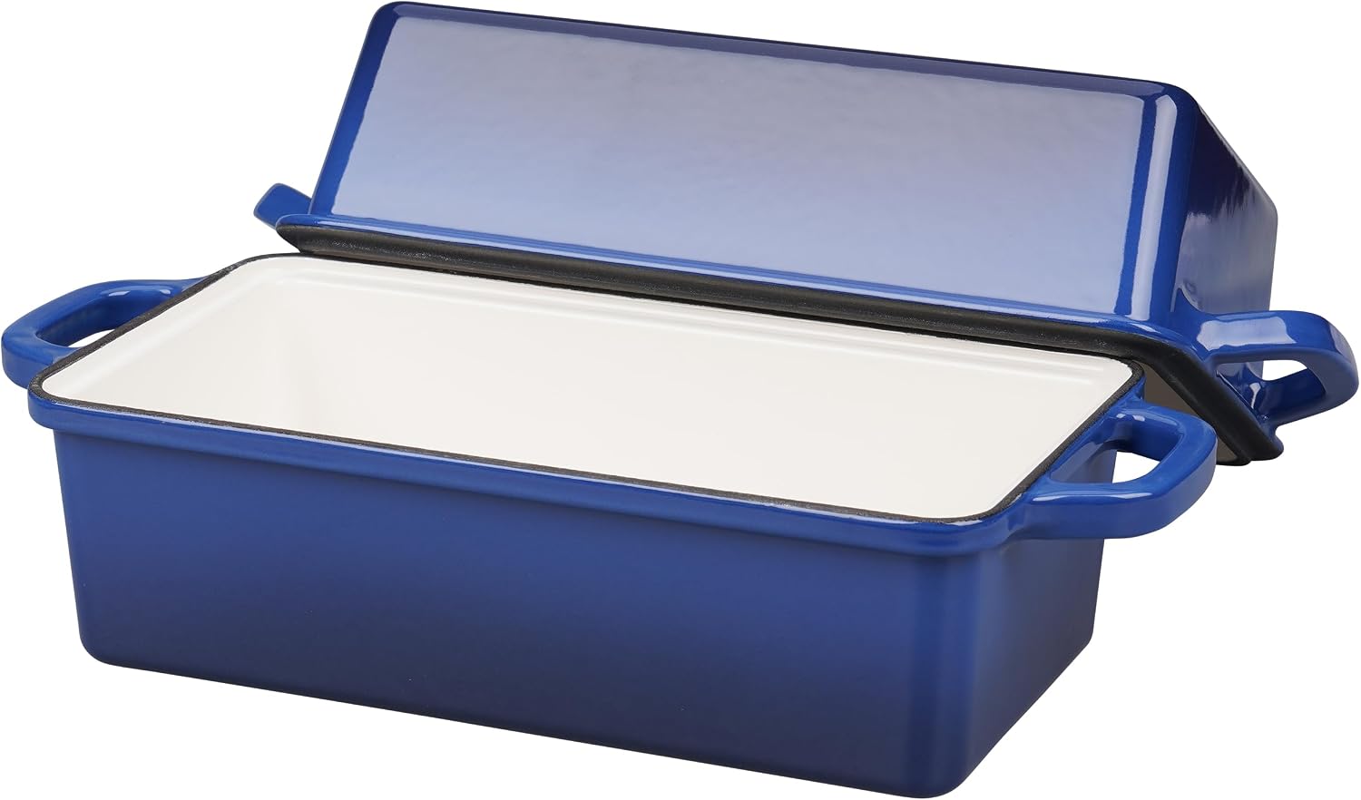 VORRINGARD Enameled Bread Loaf Pan with Lid, 2 in 1 Cast Iron Double Loaf Pan Great for Homemade Bread Baking, Meatloaf, 4 Quart, 10X5.5In, Blue