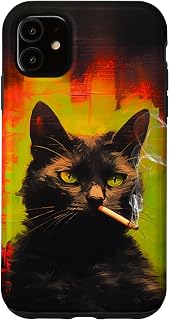 Black Cat Smoking A Cigarette Vintage Halloween Kitten Case for iPhone 11