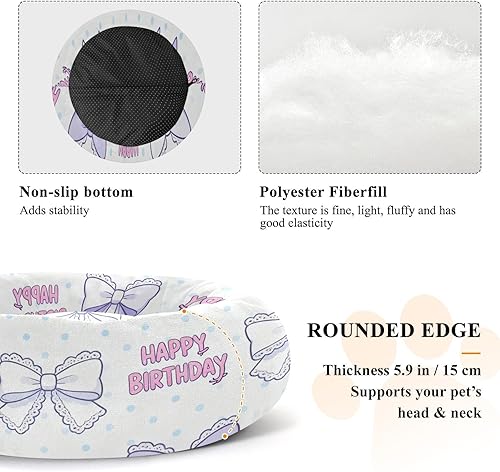 Miniatura 5 de Happy Birthday Cute Bow Donut Cuddler Pet Dog Beds fluffier Calming Bed for Extra Small Size Pets Sleeping cama elevada para Perros Grandes