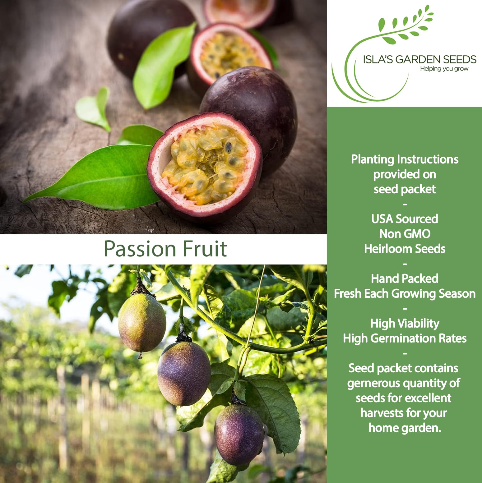 Amazon.com : Passion Fruit Seeds (Passiflora edulis)  50+ Non-GMO Seeds by  Isla's Garden Seeds, Fast-Growing Vining Plant, Sweet & Exotic Fruits,  Perfect for Trellises, Containers & Tropical Gardens : Patio, Lawn