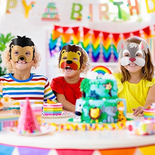 Miniatura 6 de Blulu 12 máscaras de animales para niños, amigos del bosque, máscaras de dibujos animados, animales del bosque de la selva, fiesta temática de