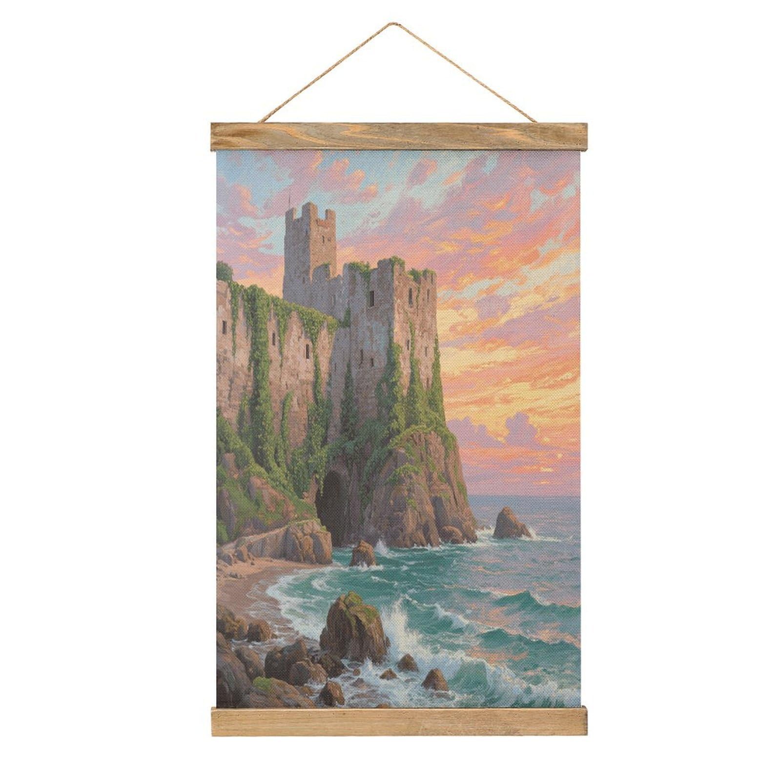 VstaDank Sea - Side Castle Hanging Poster with Wooden Frame Modern Linen Hanging Painting Retro Style Wall Decor Art Painting for Living Room,Bedroom Decor Poster Frame 20.4x13.1inch