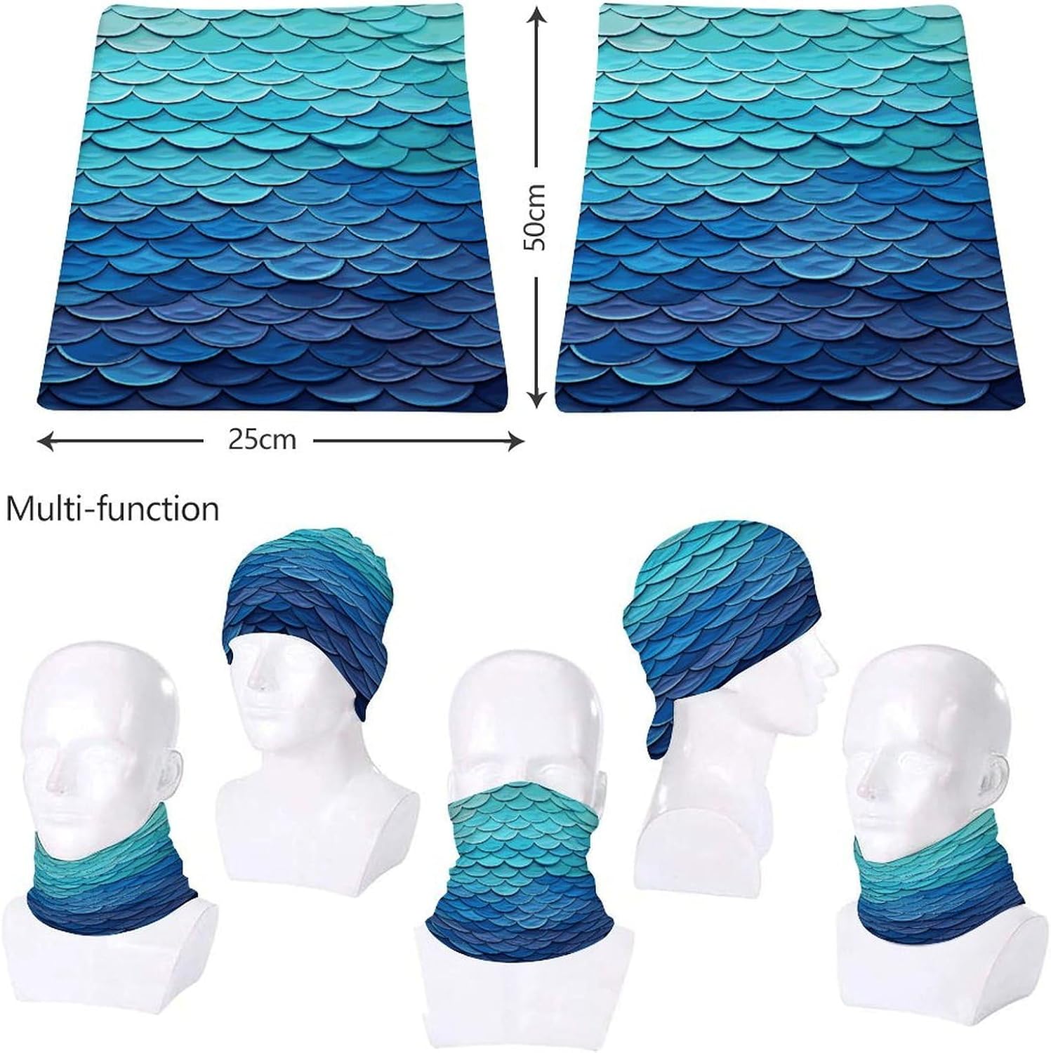 Upf 50+ Fishing Neck Gaiter Sun UV Protection Balaclava Ocean Sea Blue Mermaid Fish Scale Face Mask Cover Breathable Neckerchief Headwear Moisture Wicking Quick Dry for Fishing Running Hiking