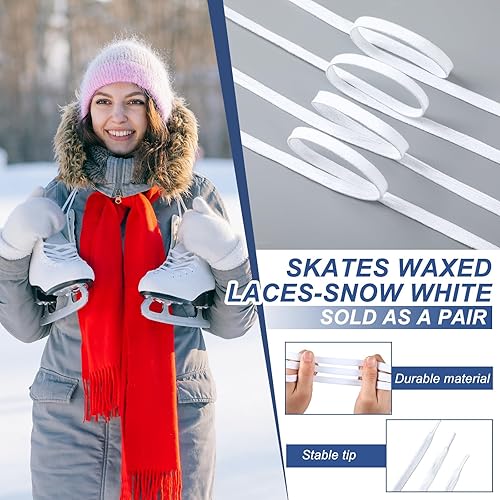 Miniatura 4 de Lyrow 3 pares de cordones de patinaje artístico, cordones encerados de 108 pulgadas para patines artísticos, patines de ruedas, botas de patinaje