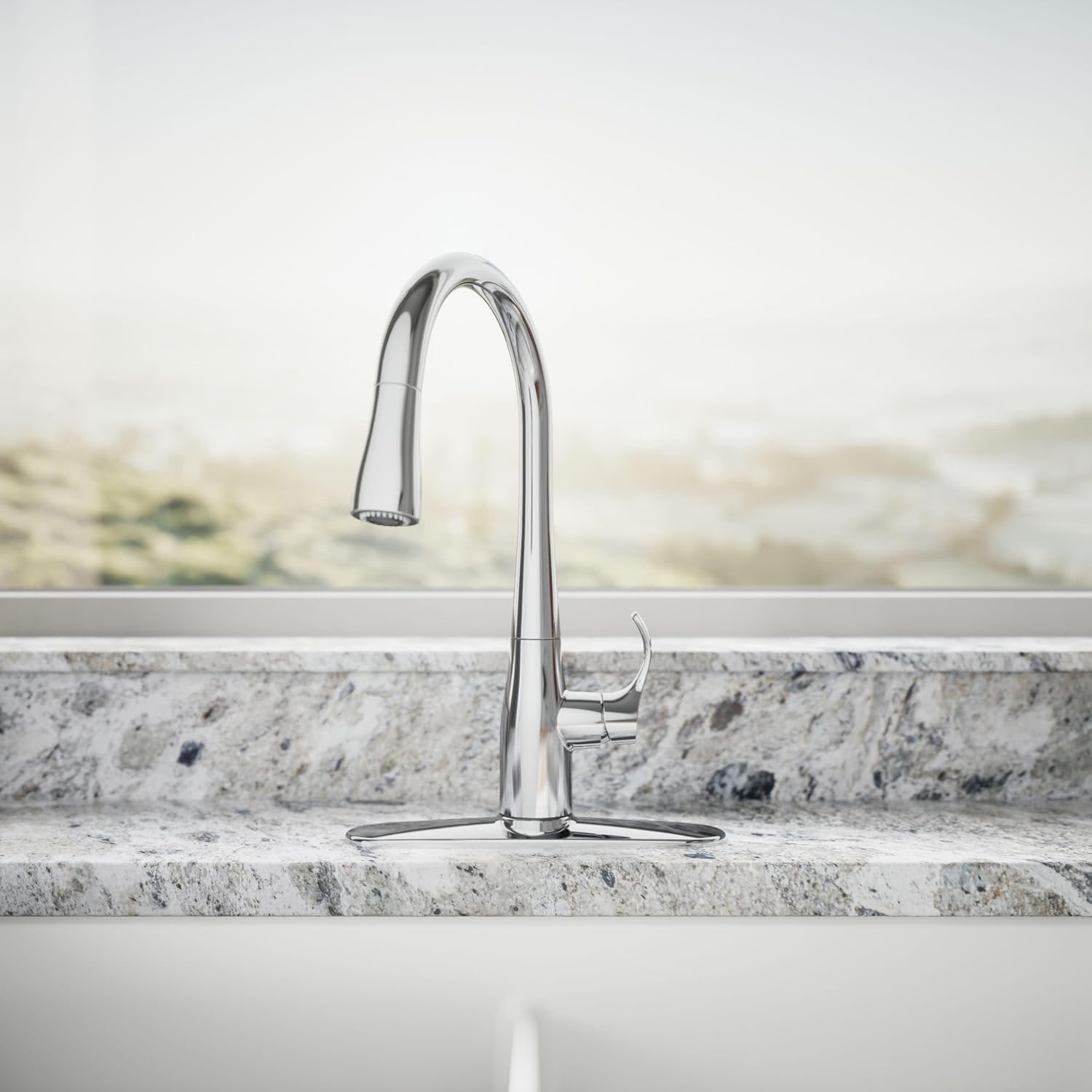 KOHLER 597-CP Simplice Pull Down Kitchen Faucet, 3-Spray Faucet, Kitchen Sink Faucet with Pull Down Sprayer, Polished Chrome
