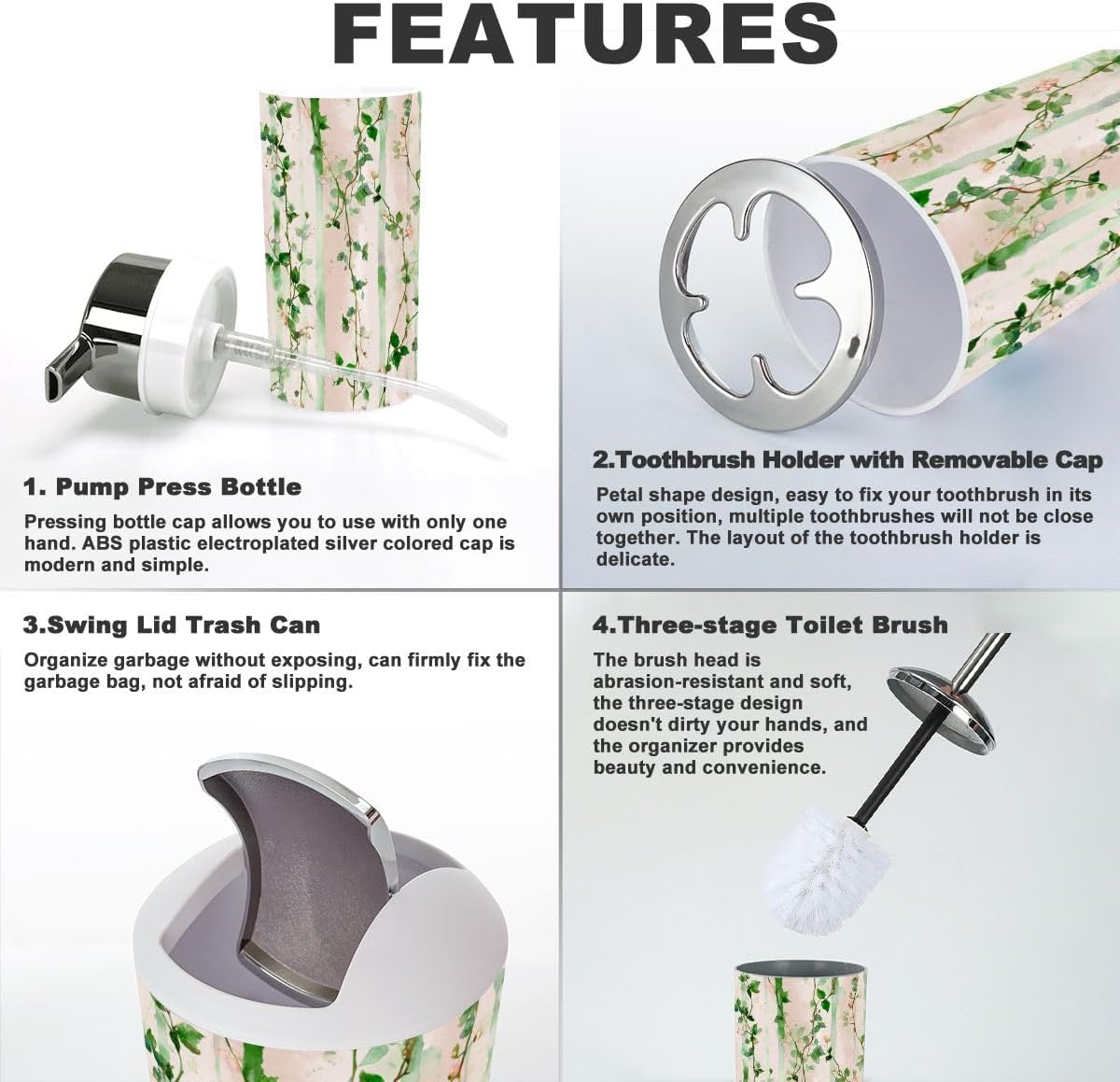 Whimsical Watercolor Garden Bathroom Accessories Set 6 Pcs image 4