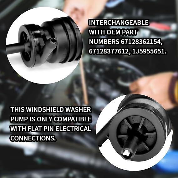 Windshield Wiper Pump Replacement, Windshield Washer Fluid Pump with Grommet for BMW, Mercedes-Benz, 67128362154, 67128377612, Standard Car Accessories Parts for Most Vehicles(Black)
