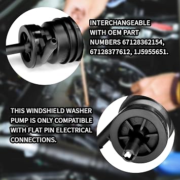 Windshield Wiper Pump Replacement, Windshield Washer Fluid Pump with Grommet for BMW, Mercedes-Benz, 67128362154, 67128377612, Standard Car Accessories Parts for Most Vehicles(Black)