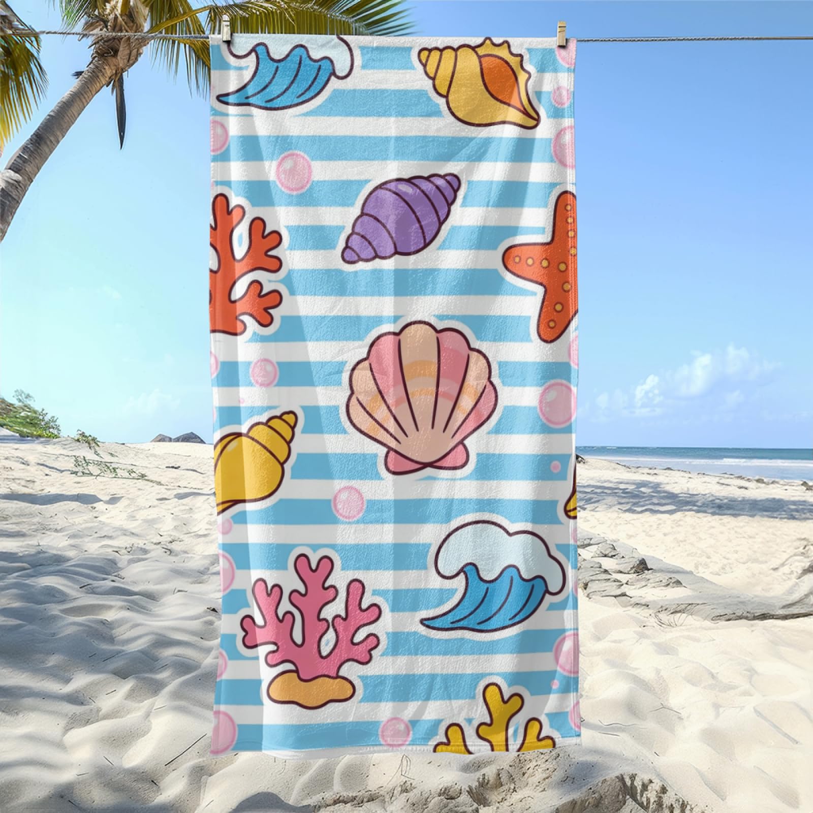 Fouta PlageRose Shell Jaune Conch Modèle Surdimensionné avec Diverses Tailles, Respirante et Portable, Parfaite pour Voyages Sorties Piscine et Usage Extérieur Quotidien 90x160 cm