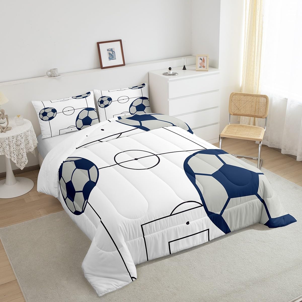 jejeloiu Football Comforter Set Twin Size Kids Football Court Comforter for Boys Girls Teens Soccer Ball Pattern Bedding Set Breathable Sports Theme Duvet Set Room Decor Quilt Set - Image 4