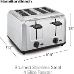 Hamilton Beach 4-Slice Toaster, Brushed Stainless Steel, Extra-Wide Slot Toaster with Shade Selector, Toast Boost, Slide-Out Crumb Tray, Auto Shutoff, Cancel Button, 24910G | Browning Control With 7 Shades | Auto Shutoff | Toast Boost | Slide-Out Cru