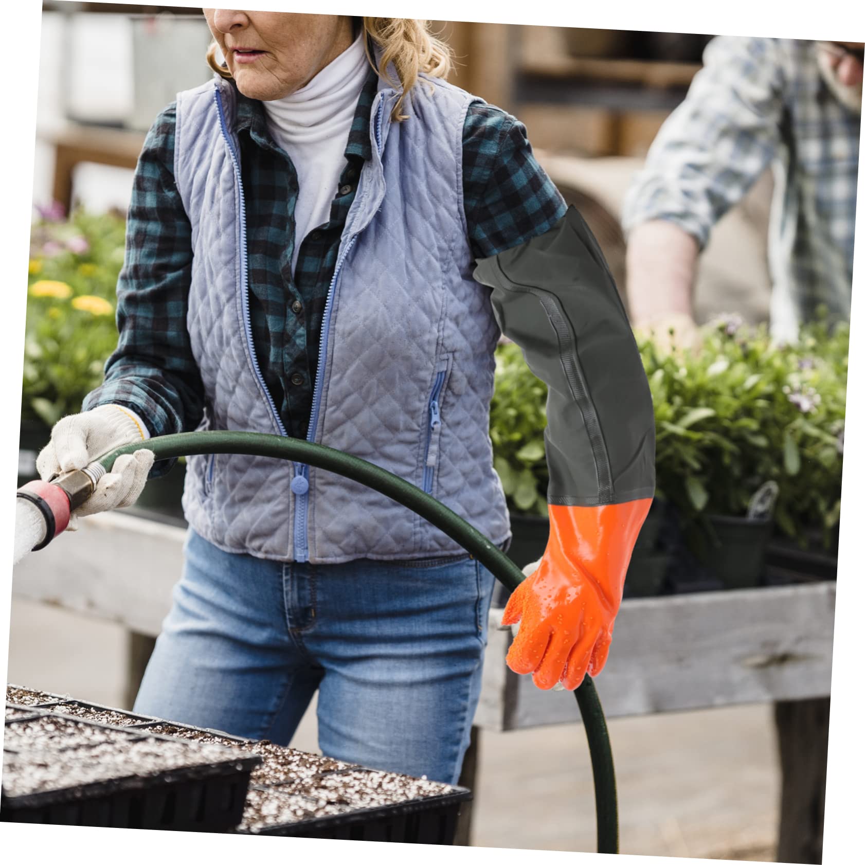 Operitacx 4 Guantes Impermeables de Pesca y Jardinería Guantes de Limpieza Largos Accesorios Profesionales para Acuarios y Antideslizantes y Reutilizables Naranja