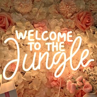 Welcome to the Jungle Neon Sign Home Wall Decor LED Neon Light Wall Sign for Safari Jungle Themed Party Baby Shower Background Bedroom Kids Birthday Gift 5V USB Powered Dimmer Switch 17 Inch White